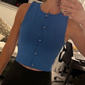 H&M Blue Button-Up Crop Top